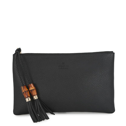 GUCCI Bamboo Tassel Pouch Black376854 Leather