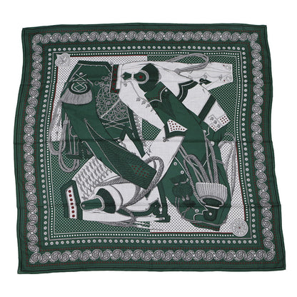HERMES Giant Square Zouaves and Dragons Bandana Zouaves and Dragon Bandana Size 140 Vert Roden/Gris Cine/Bordeaux Cashmere70% Silk30%