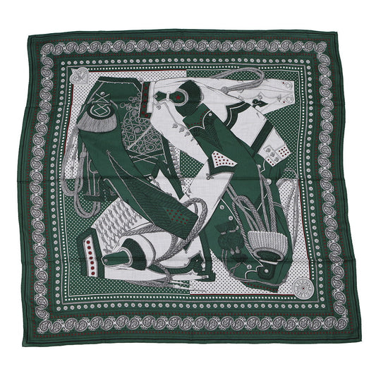 HERMES Giant Square Zouaves and Dragons Bandana Zouaves and Dragon Bandana Size 140 Vert Roden/Gris Cine/Bordeaux Cashmere70% Silk30%