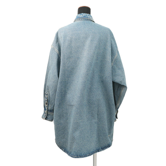 PRADA Oversized distressed organic denim shirt Size 36 Mid blueGFC036 Denim
