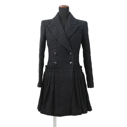 CHANEL Tweed Double-Breasted Coat Size 34 Black/NavyP64017 Cotton49% Polyamide31% Acryl20%