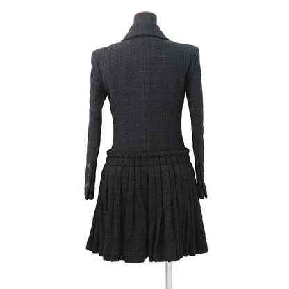CHANEL Tweed Double-Breasted Coat Size 34 Black/NavyP64017 Cotton49% Polyamide31% Acryl20%