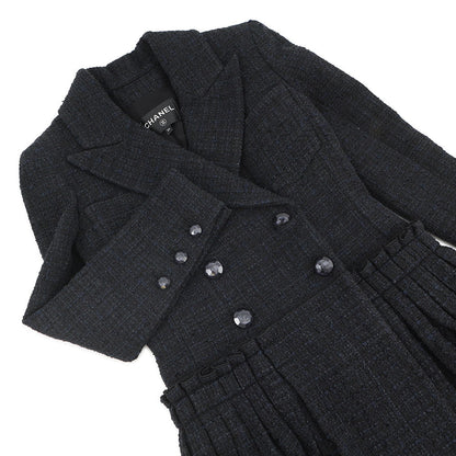 CHANEL Tweed Double-Breasted Coat Size 34 Black/NavyP64017 Cotton49% Polyamide31% Acryl20%
