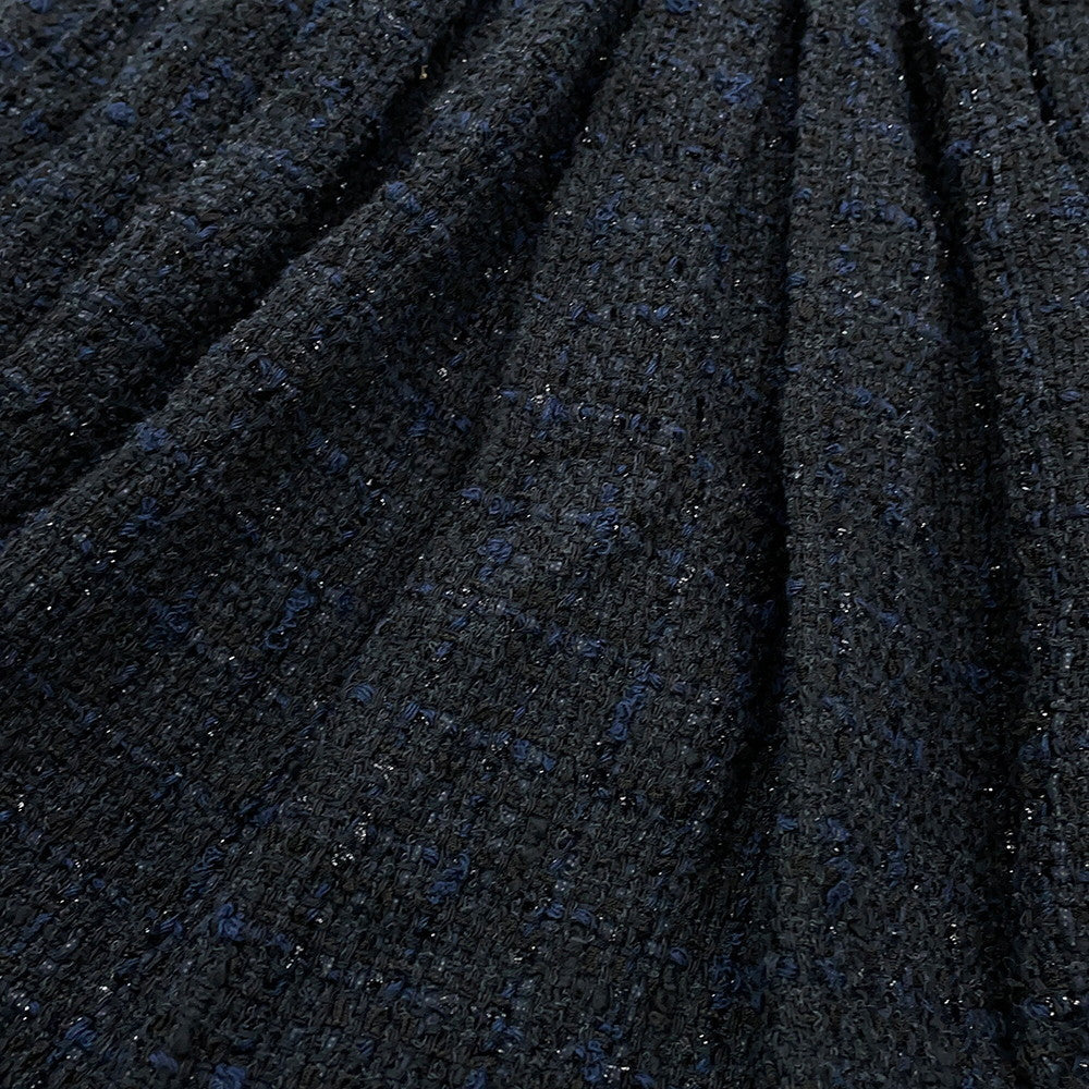 CHANEL Tweed Double-Breasted Coat Size 34 Black/NavyP64017 Cotton49% Polyamide31% Acryl20%