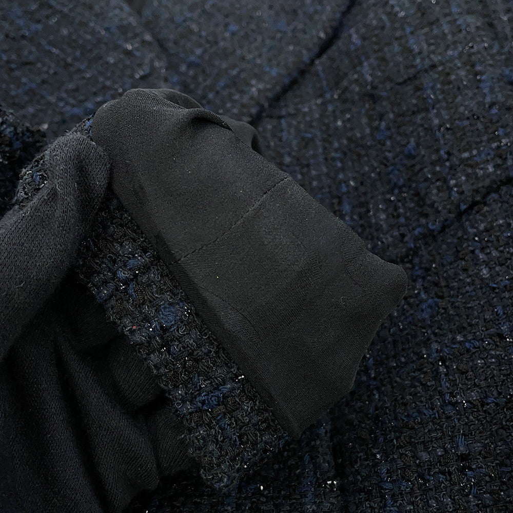 CHANEL Tweed Double-Breasted Coat Size 34 Black/NavyP64017 Cotton49% Polyamide31% Acryl20%
