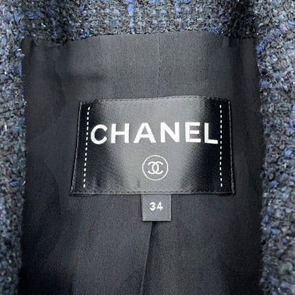 CHANEL Tweed Double-Breasted Coat Size 34 Black/NavyP64017 Cotton49% Polyamide31% Acryl20%