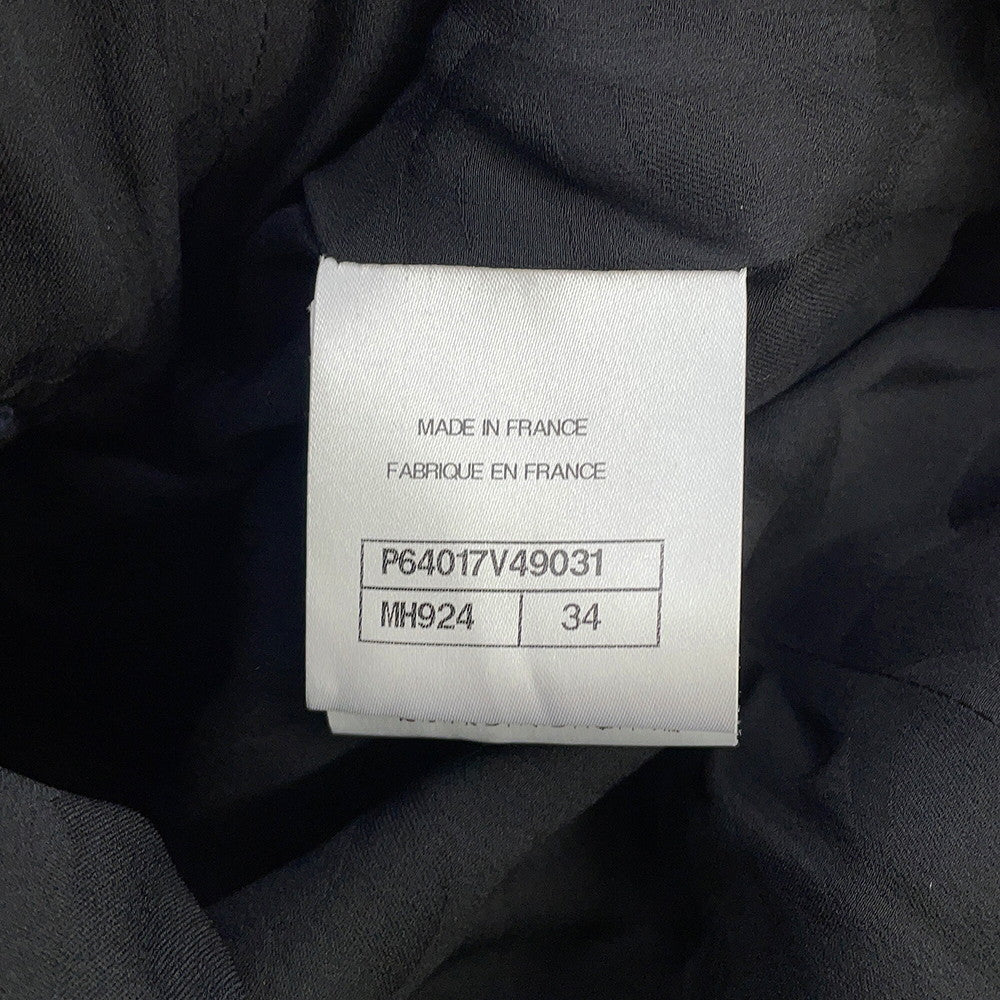 CHANEL Tweed Double-Breasted Coat Size 34 Black/NavyP64017 Cotton49% Polyamide31% Acryl20%