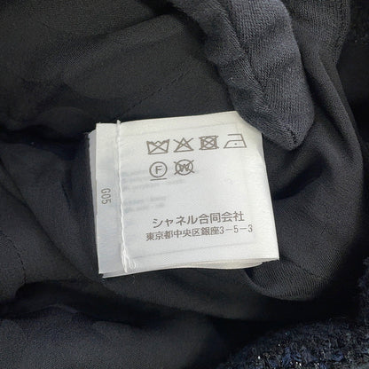 CHANEL Tweed Double-Breasted Coat Size 34 Black/NavyP64017 Cotton49% Polyamide31% Acryl20%
