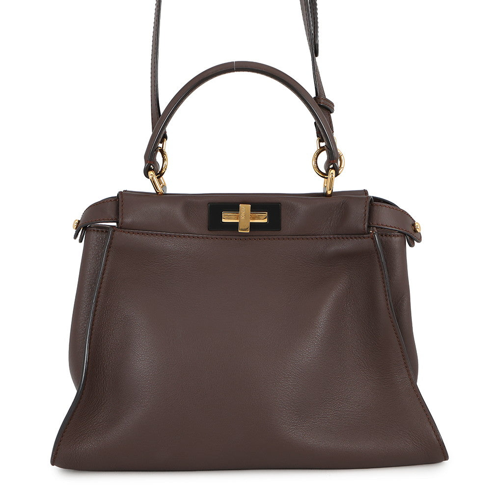FENDI Peekaboo Icy You Brown8BN321 Leather Size Medium