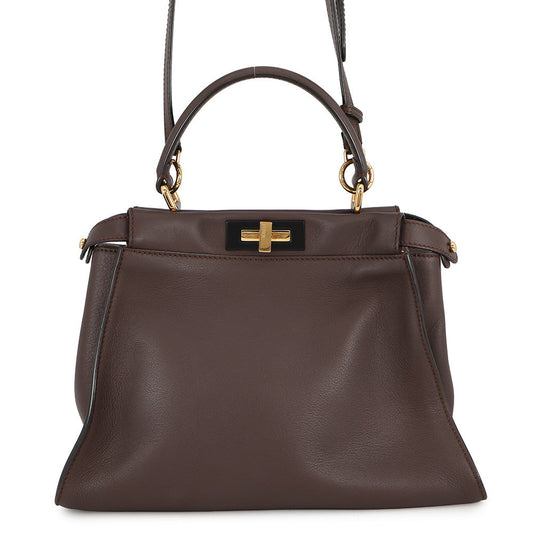 FENDI Peekaboo Icy You Brown8BN321 Leather Size Medium