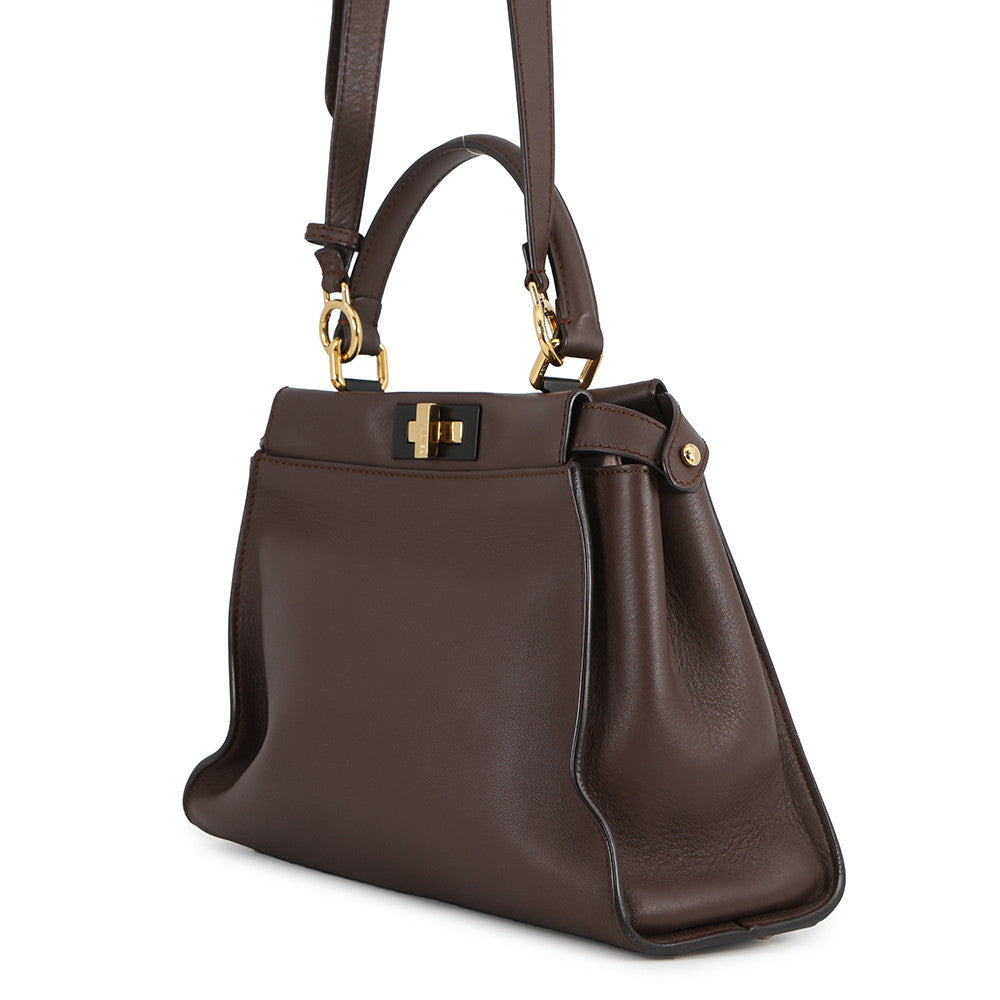 FENDI Peekaboo Icy You Brown8BN321 Leather Size Medium