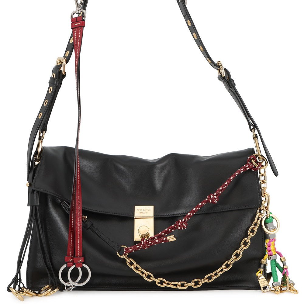 PRADA Soft Sound Large Leather Shoulder Bag Black1BD378 Leather Size Large