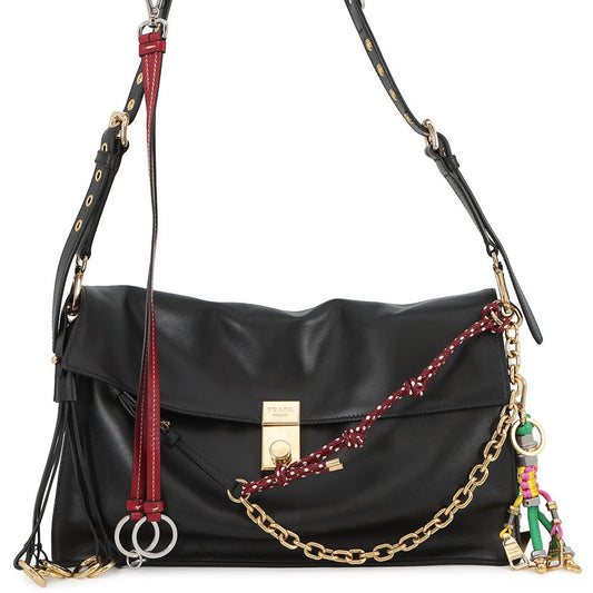 PRADA Soft Sound Large Leather Shoulder Bag Black1BD378 Leather Size Large