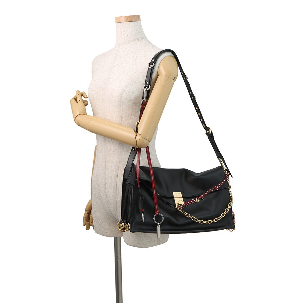 PRADA Soft Sound Large Leather Shoulder Bag Black1BD378 Leather Size Large