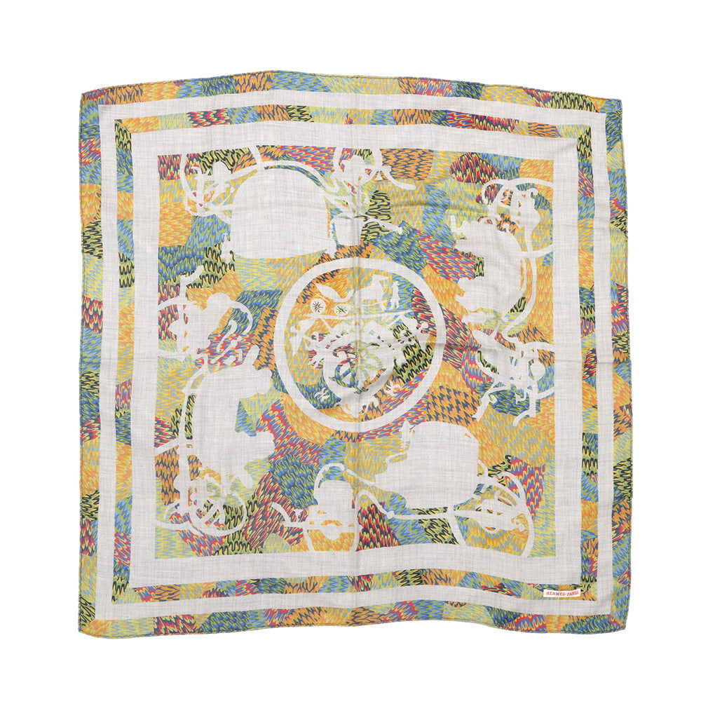 HERMES Scarf Carre Kyoto Marble Exlibris Size 90 Gris Cine/MulticolorH233842S Cashmere70% Silk30%