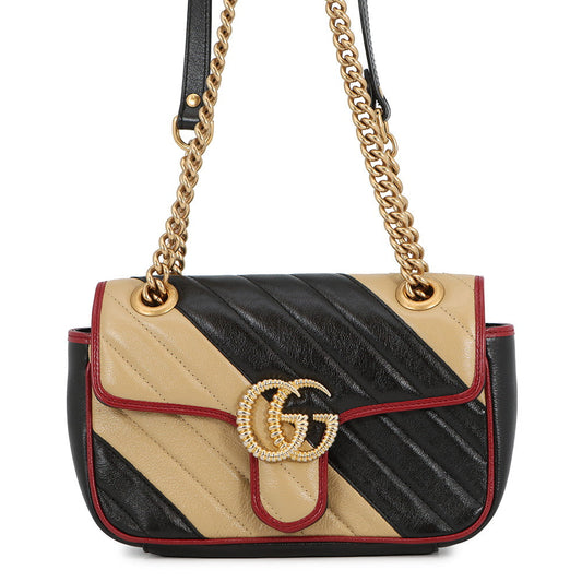 GUCCI GG Marmont Shoulder Bag Black/Beige446744 Leather Size Small