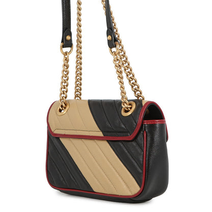 GUCCI GG Marmont Shoulder Bag Black/Beige446744 Leather Size Small