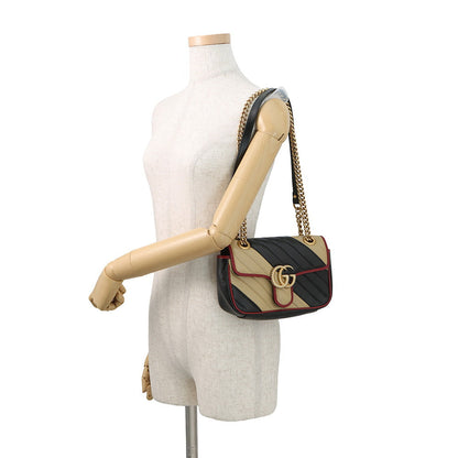 GUCCI GG Marmont Shoulder Bag Black/Beige446744 Leather Size Small