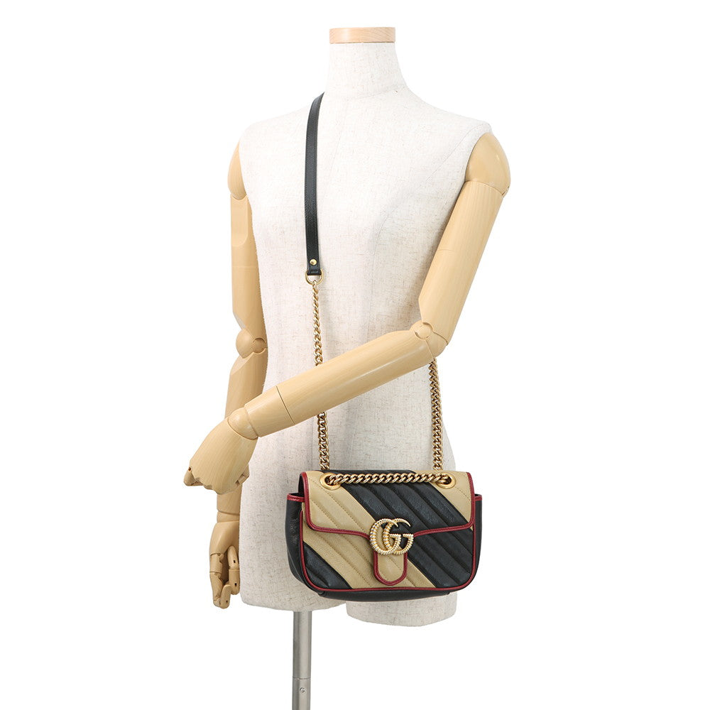 GUCCI GG Marmont Shoulder Bag Black/Beige446744 Leather Size Small