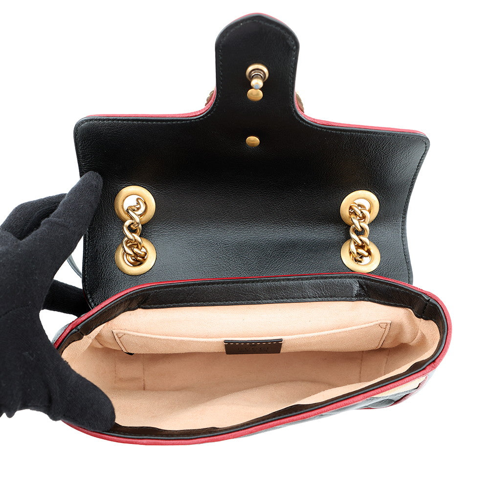 GUCCI GG Marmont Shoulder Bag Black/Beige446744 Leather Size Small