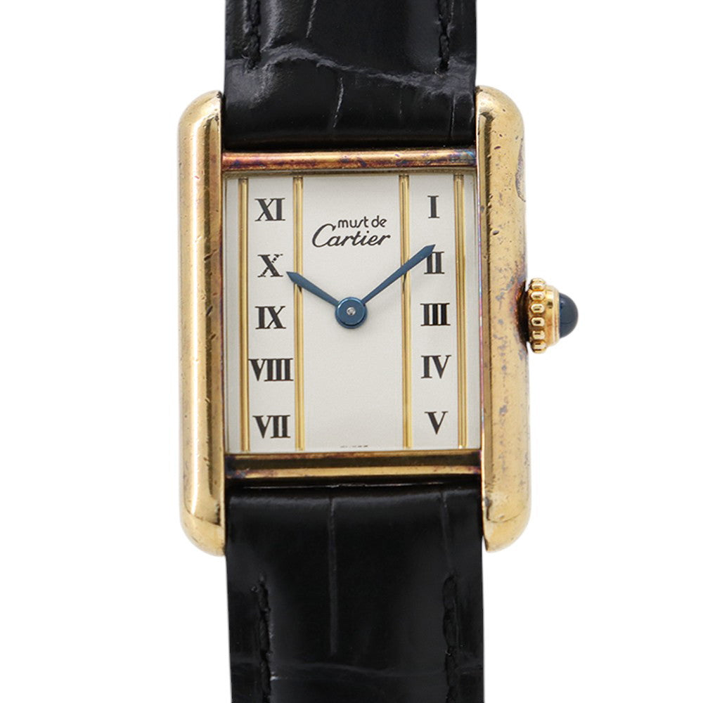 CARTIER Must tank Vermeille SM H28mm×W20mm Gold Plated Leather Ivory Dial5057001