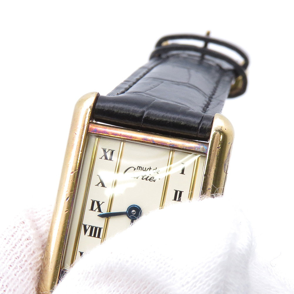 CARTIER Must tank Vermeille SM H28mm×W20mm Gold Plated Leather Ivory Dial5057001