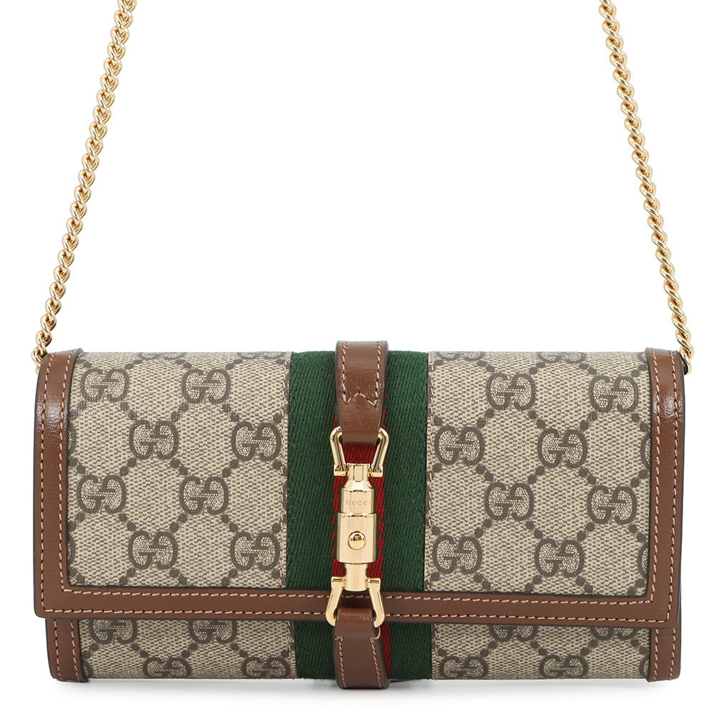 GUCCI Jackie 1961 Chain Wallet Beige/Brown652681 GG Supreme/Leather