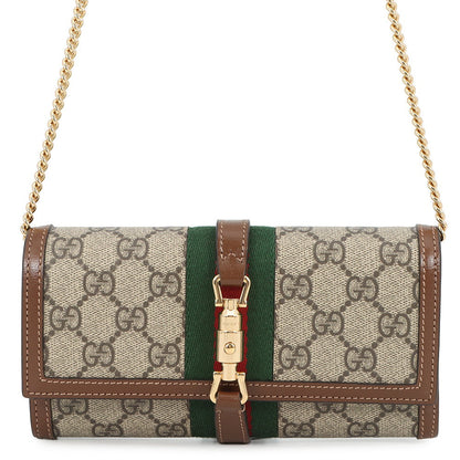 GUCCI Jackie 1961 Chain Wallet Beige/Brown652681 GG Supreme/Leather