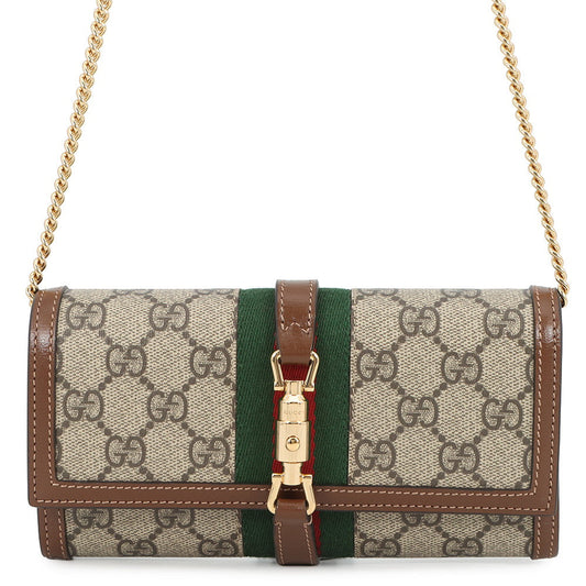 GUCCI Jackie 1961 Chain Wallet Beige/Brown652681 GG Supreme/Leather