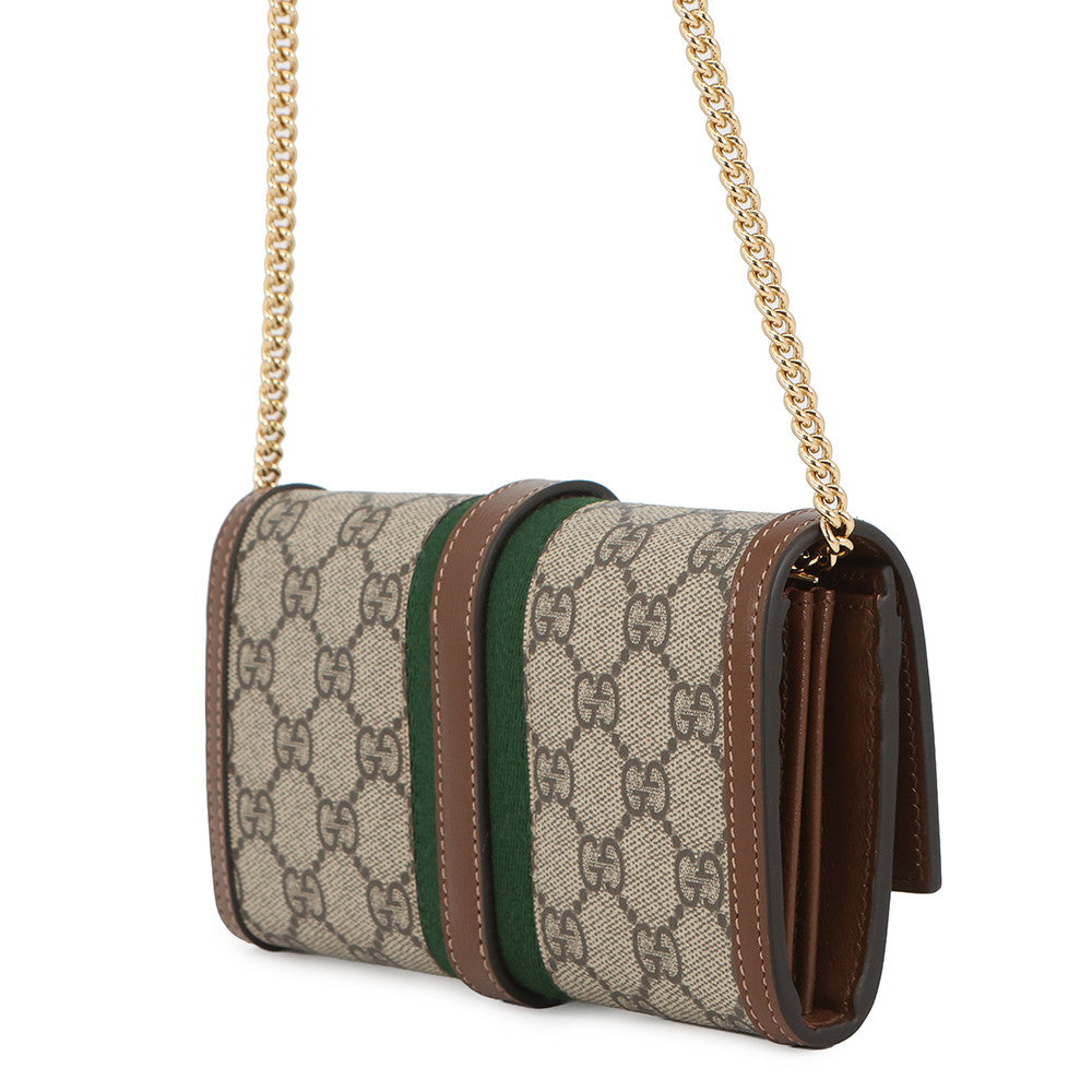 GUCCI Jackie 1961 Chain Wallet Beige/Brown652681 GG Supreme/Leather