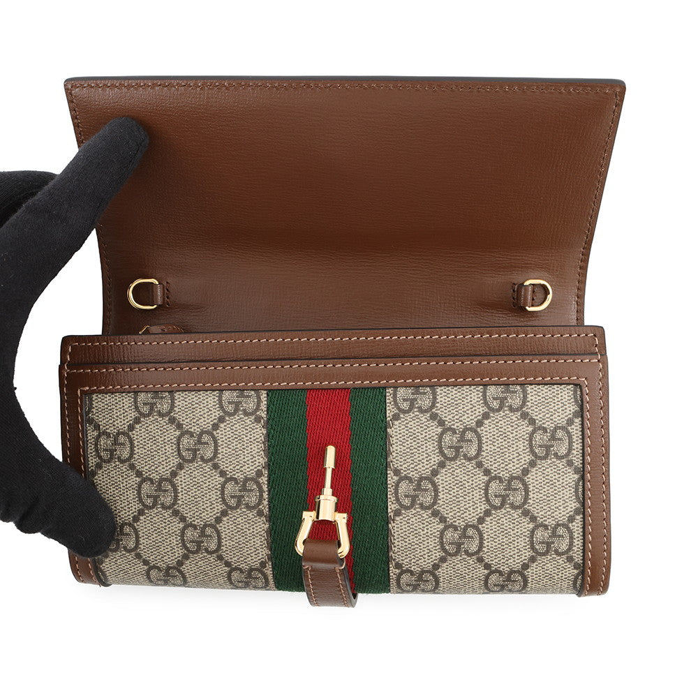 GUCCI Jackie 1961 Chain Wallet Beige/Brown652681 GG Supreme/Leather