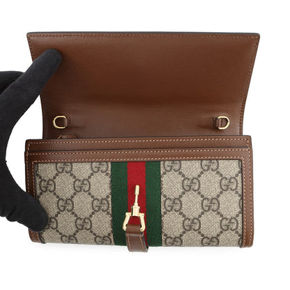 GUCCI Jackie 1961 Chain Wallet Beige/Brown652681 GG Supreme/Leather
