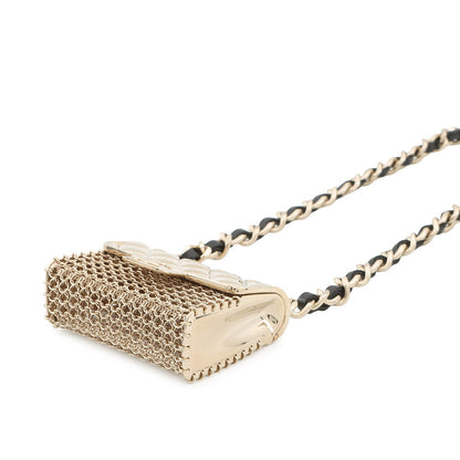 CHANEL Matelasse bag motif necklace Champagne Gold/BlackAB6136 Gold Plated Leather