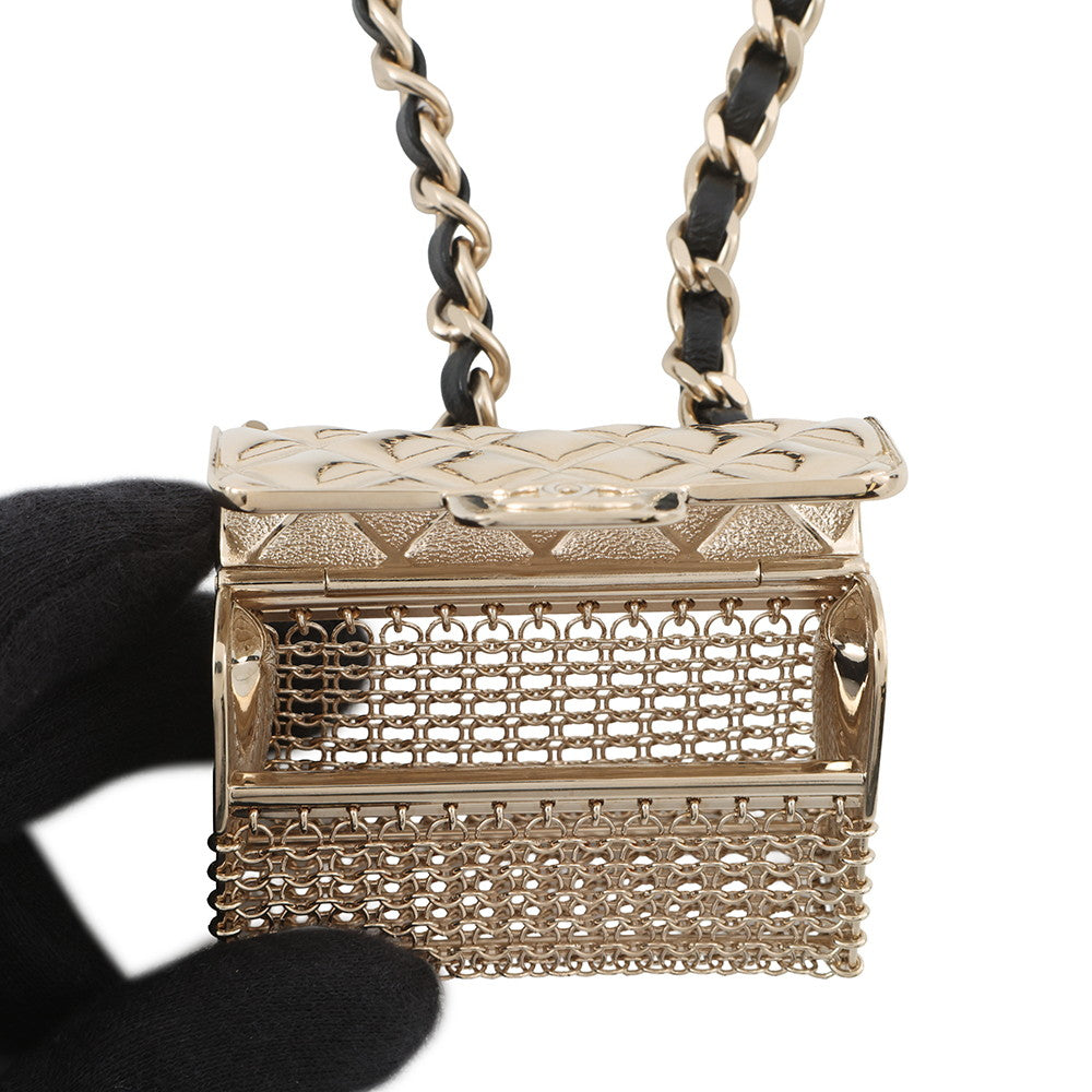CHANEL Matelasse bag motif necklace Champagne Gold/BlackAB6136 Gold Plated Leather