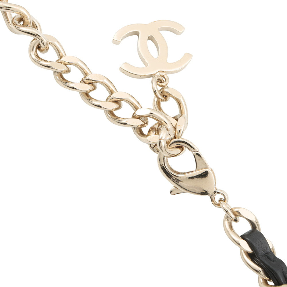 CHANEL Matelasse bag motif necklace Champagne Gold/BlackAB6136 Gold Plated Leather