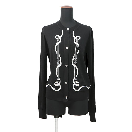 HERMES Long-sleeved cardigan, Félonerie motif Size 36 BlackH6E2740D Wool 100%