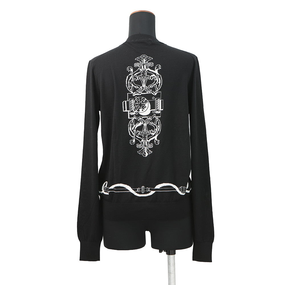 HERMES Long-sleeved cardigan, Félonerie motif Size 36 BlackH6E2740D Wool 100%