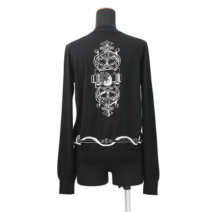 HERMES Long-sleeved cardigan, Félonerie motif Size 36 BlackH6E2740D Wool 100%