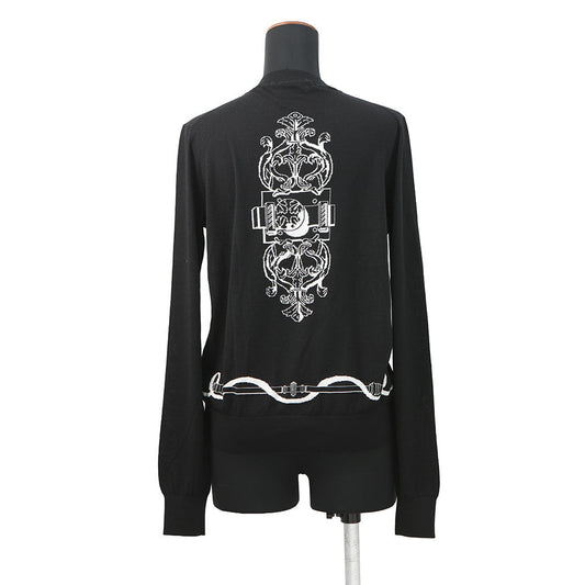 HERMES Long-sleeved cardigan, Félonerie motif Size 36 BlackH6E2740D Wool 100%
