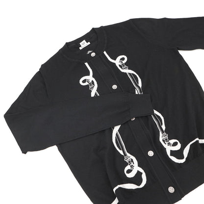 HERMES Long-sleeved cardigan, Félonerie motif Size 36 BlackH6E2740D Wool 100%