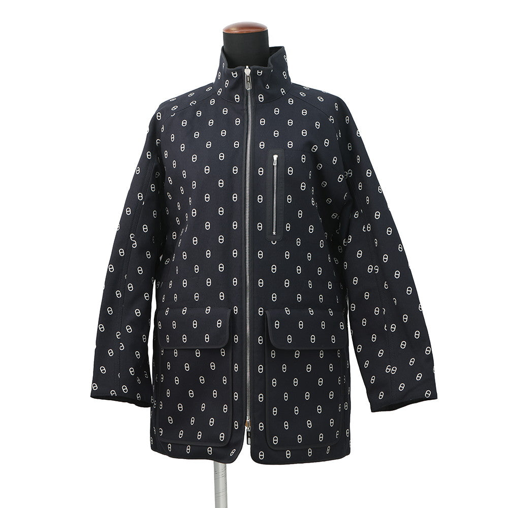 HERMES Short coat, reversible, Chaine d'Ancre print Size 34 Blue Marine Cotton98% Polyurethane2% Polyester100%