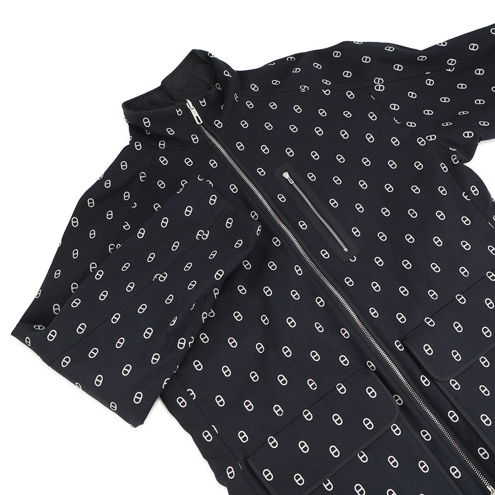HERMES Short coat, reversible, Chaine d'Ancre print Size 34 Blue Marine Cotton98% Polyurethane2% Polyester100%