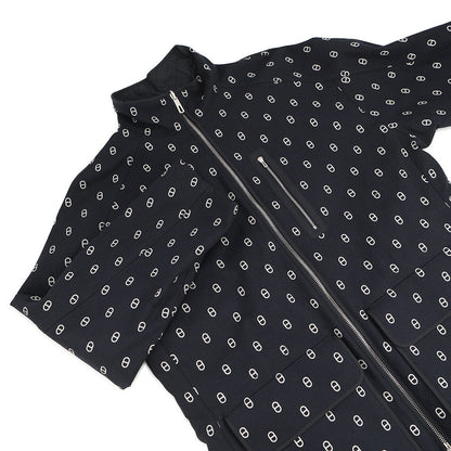 HERMES Short coat, reversible, Chaine d'Ancre print Size 34 Blue Marine Cotton98% Polyurethane2% Polyester100%