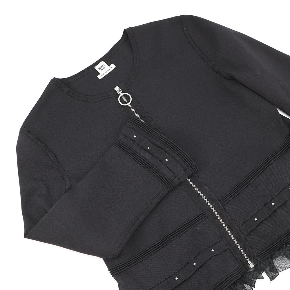 HERMES Zip-up Jacket Size 40 BlackH6E2222DR Silk79% Nylon22% Polyurethane2%