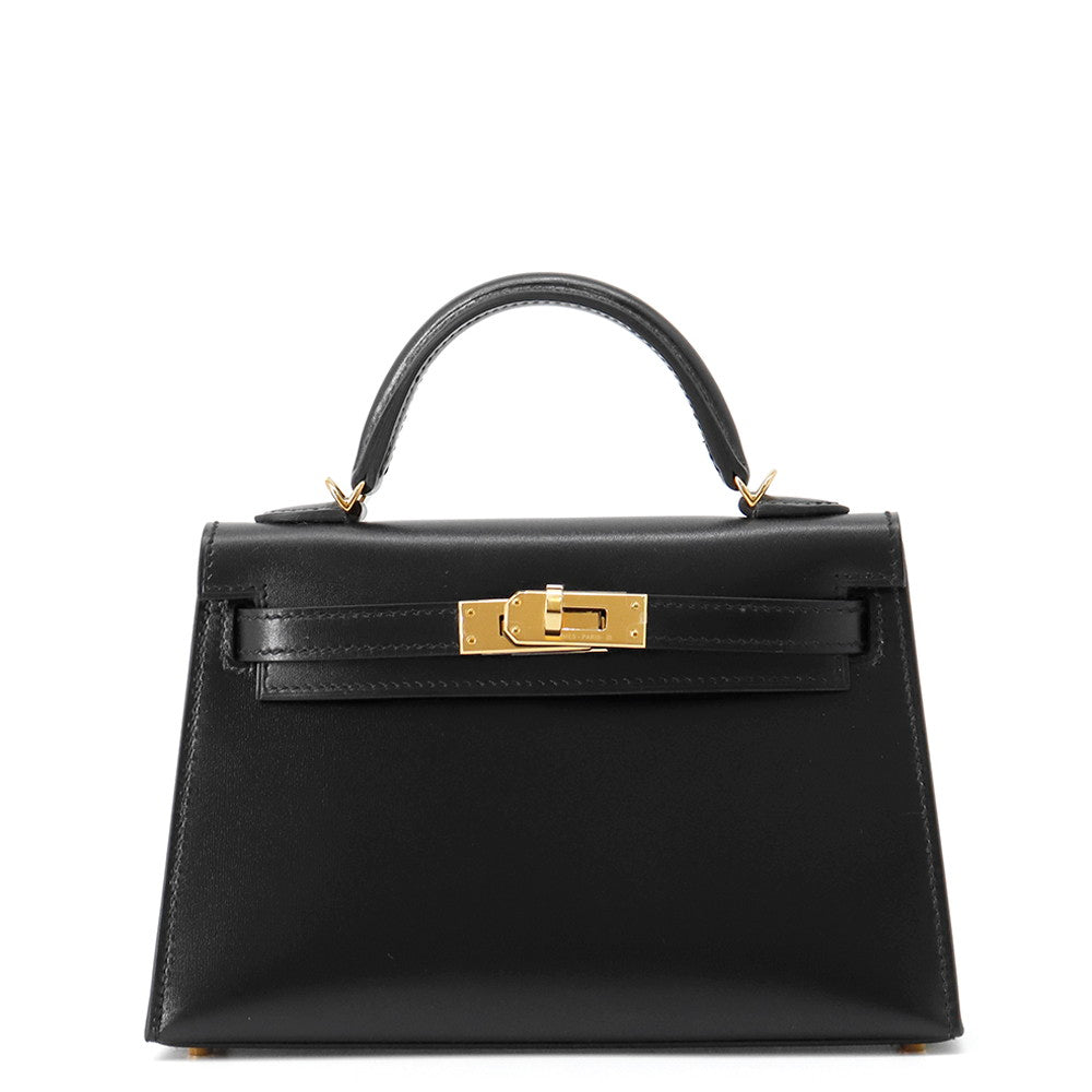 HERMES Mini Kelly 2 Black Box Calf Leather Size K AP 448 SN