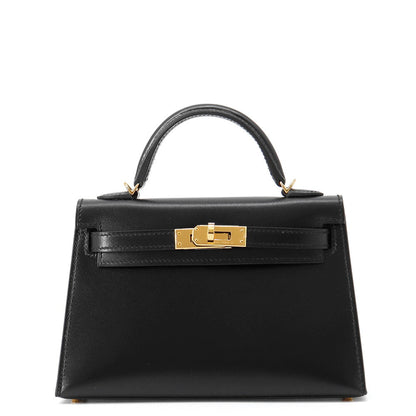 HERMES Mini Kelly 2 Black Box Calf Leather Size K AP 448 SN
