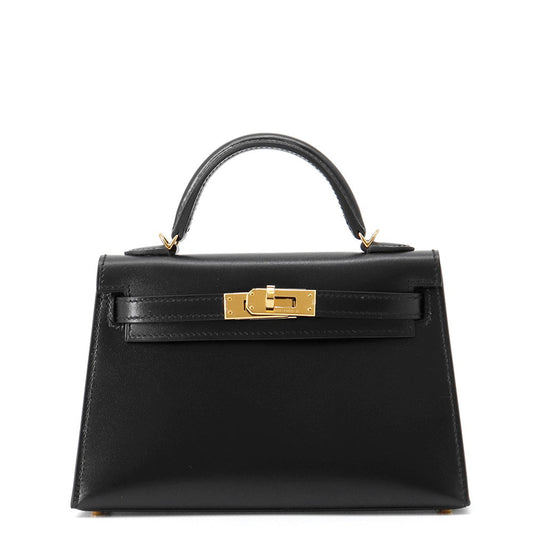 HERMES Mini Kelly 2 Black Box Calf Leather Size K AP 448 SN
