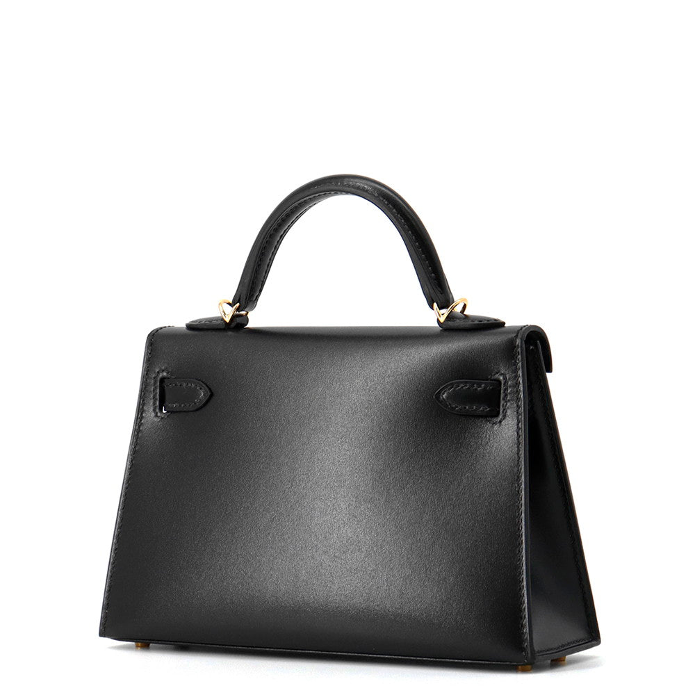 HERMES Mini Kelly 2 Black Box Calf Leather Size K AP 448 SN