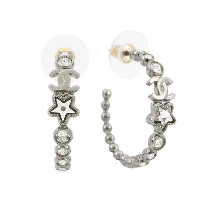 CHANEL CC Logo Hoop Earrings Metal Rhinestone