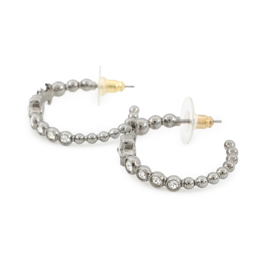 CHANEL CC Logo Hoop Earrings Metal Rhinestone